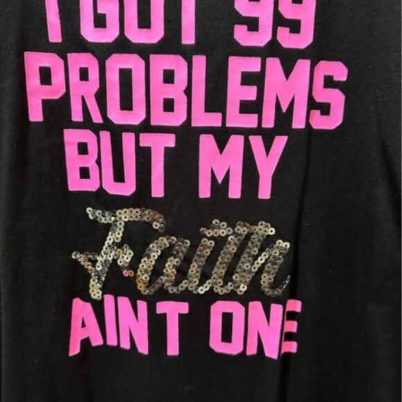 NEW Plus Size “I Got 99 Problems But My Faith Ain’t One” Fitted Graphic Tee - Picture 1 of 4